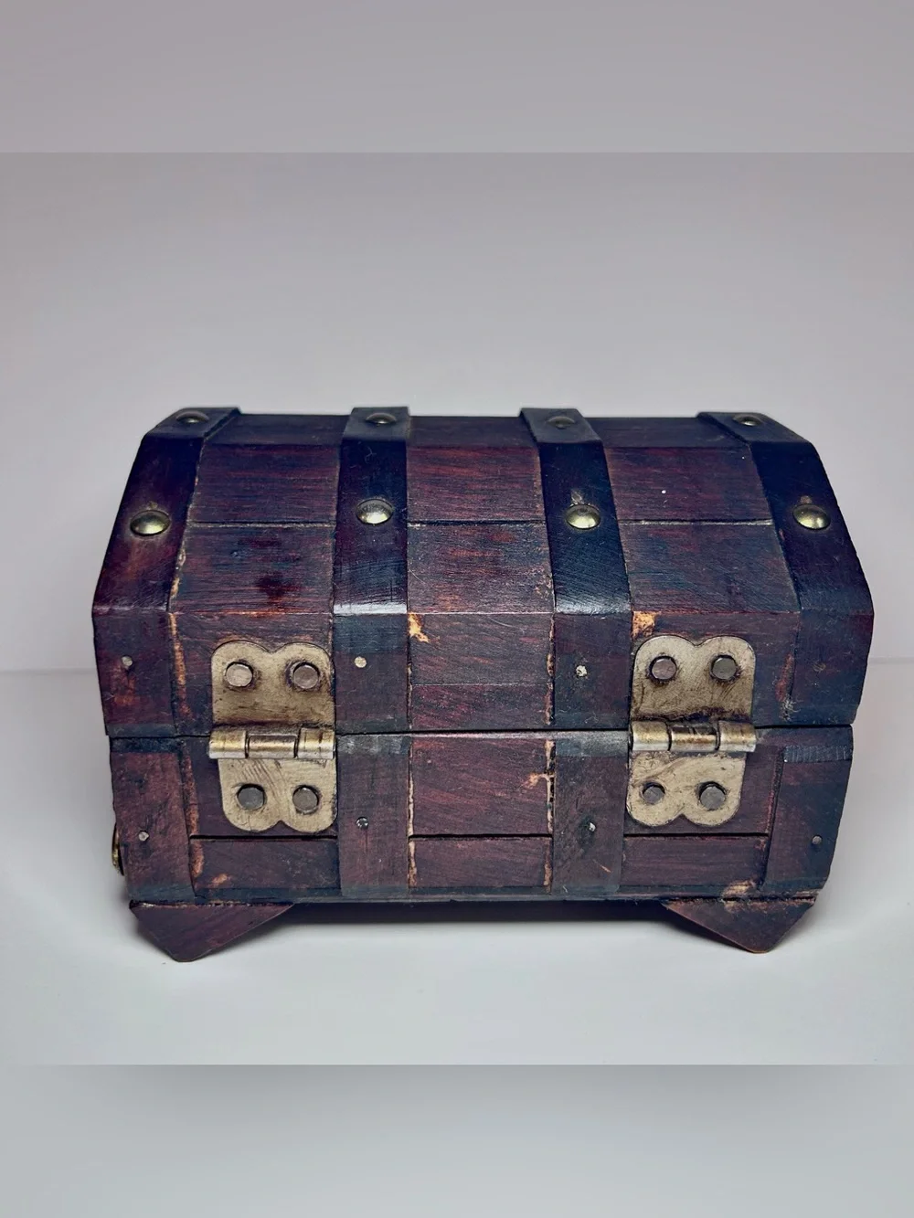 Vintage Gothic Style Wooden Treasure Chest Jewelry Box.